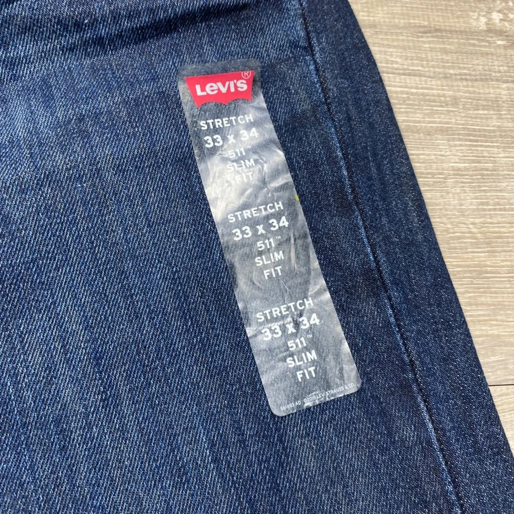 Levi 511 Slim Fit Jeans Mens 33x34 Blue Stretch Denim Casual Damaged Zipper